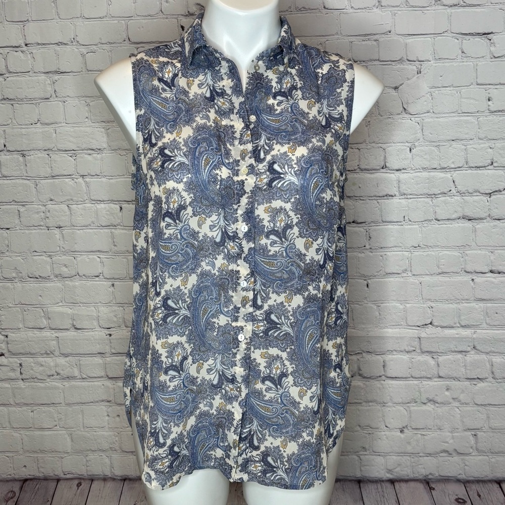 H&M Blue Paisley Sleeveless Blouse Size 6